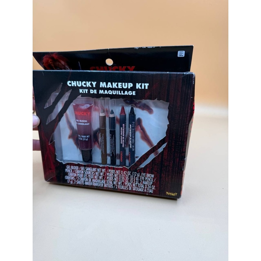 Spirit Halloween Chucky Make Up Kit Eye Brow & Eye Pencil, Lip Crayon, Gel Blood